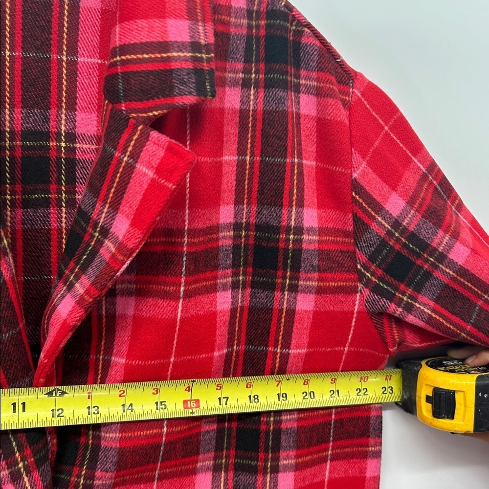 Old Navy Women’s Long Coat Red Tartan Plaid Oversized Soft Brushed Duster~L - Picture 10 of 11